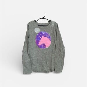 Gap Kids Gray Long Sleeve Flip Sequin Unicorn Crewneck Cotton Shirt Sz L 10 NWT